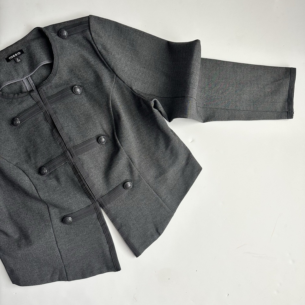 Torrid Fitted Military Jacket Plus Size 2 2X 18/20 Charcoal Gray